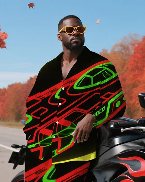 Big Men's Casual Fashion Cool Spaceship Printed Long Sleeve Shirt Pants 2-Piece Set sold by Biggmans product image thumbnail 2