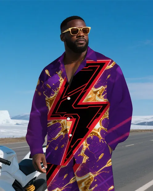 Big Men's Daily Casual Bursting Lightning Abstract Printed Long Sleeve Shirt Pants 2-Piece Set sold by Biggmans product image thumbnail 2