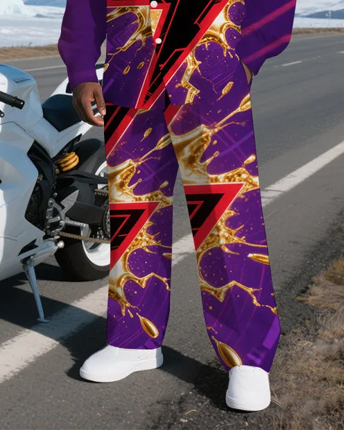 Big Men's Daily Casual Bursting Lightning Abstract Printed Long Sleeve Shirt Pants 2-Piece Set sold by Biggmans product image thumbnail 3