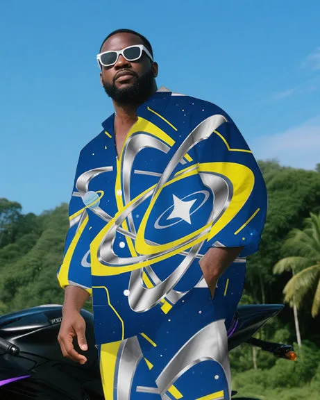 Big Guy's Daily Casual Abstract Planet Orbit Printed Long Sleeve Shirt and Pants Set sold by Biggmans product image thumbnail 2