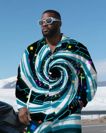 Big Guy's Abstract Vortex Technological Theme Daily Casual Long Sleeve Shirt and Pants Set sold by Biggmans product image thumbnail 2