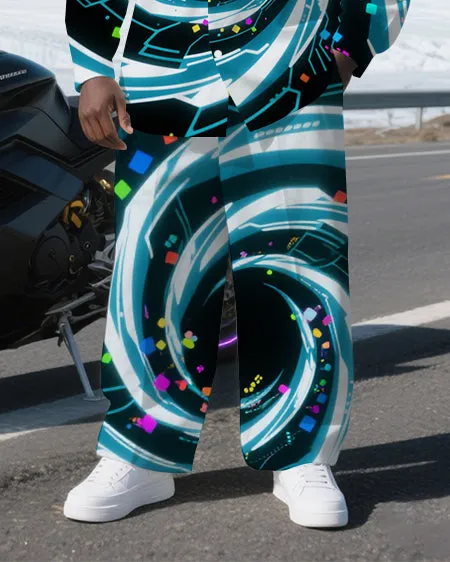 Big Guy's Abstract Vortex Technological Theme Daily Casual Long Sleeve Shirt and Pants Set sold by Biggmans product image thumbnail 3