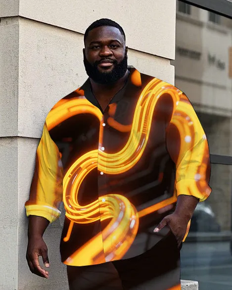 Big Men's Daily Casual Abstract 3D Metal Cable Printed Long Sleeve Shirt Pants Set sold by Biggmans product image thumbnail 2