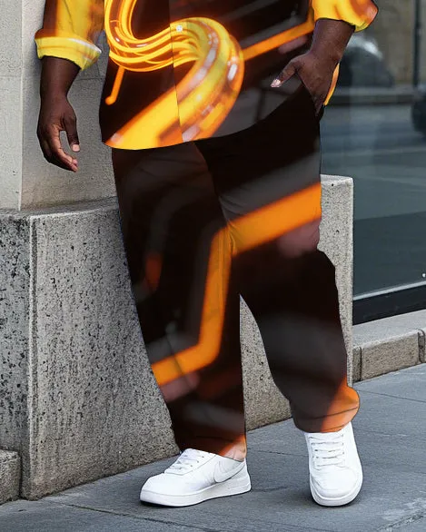 Big Men's Daily Casual Abstract 3D Metal Cable Printed Long Sleeve Shirt Pants Set sold by Biggmans product image thumbnail 3