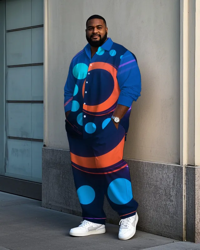 Big Men's Modern Polka Dot Street Style Casual Outdoor Long Sleeve Shirt and Pants Set sold by Biggmans