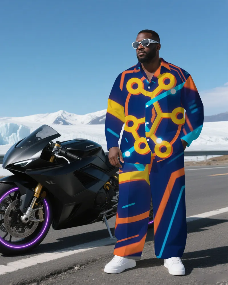 Big Men's Modern Technological Funny Cartoon Printed Long-sleeve Shirt and Pants Set sold by Biggmans