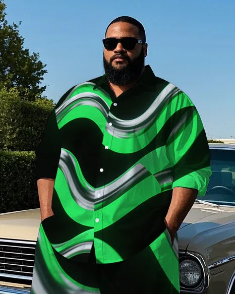 Men's Abstract Stripes Splicing Style Casual Big and Tall Long Sleeve Shirt Pants 2-Piece Set sold by Biggmans product image thumbnail 2