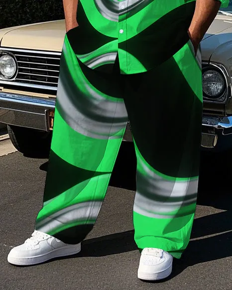 Men's Abstract Stripes Splicing Style Casual Big and Tall Long Sleeve Shirt Pants 2-Piece Set sold by Biggmans product image thumbnail 3