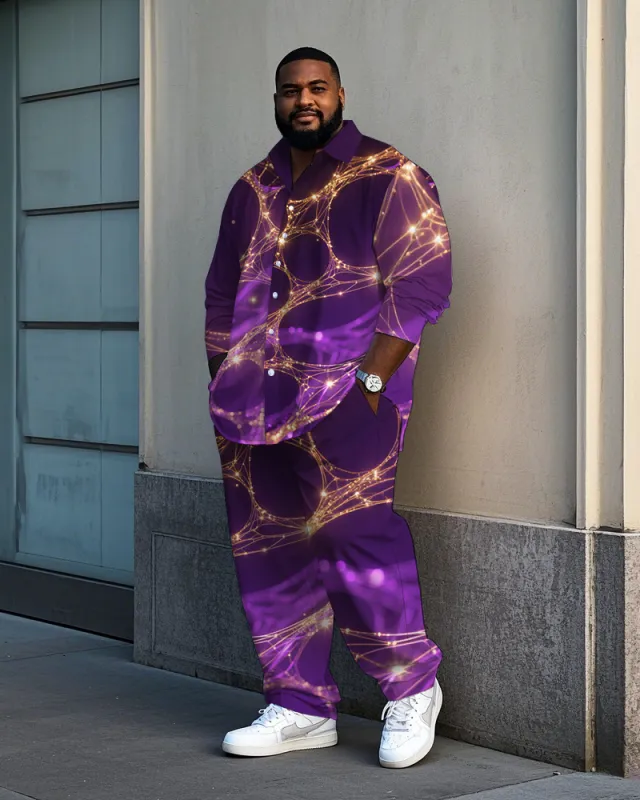 Men's Big and Tall Romantic Shining Stripes Printed Dating Long Sleeve Shirt Pants 2-Piece Set sold by Biggmans