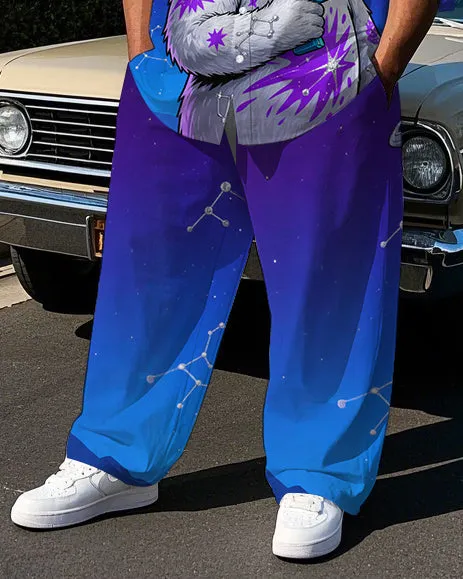 Big & Tall Men's Fashion Starry Sky Bear with Gun Printed Lapel Long Sleeve Shirt Pants Set sold by Biggmans product image thumbnail 3