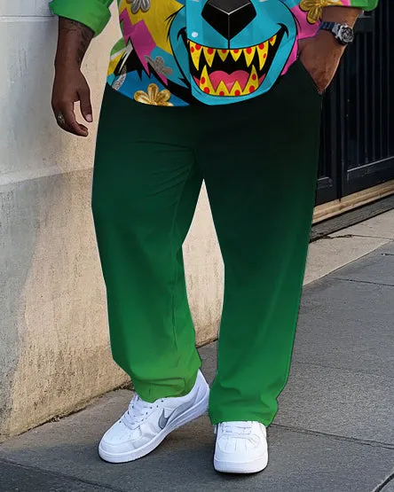 Big Guy's Casual Cartoon Bear Graffiti Gradient Effect Lapel Long Sleeve Shirt Pants Set sold by Biggmans product image thumbnail 3
