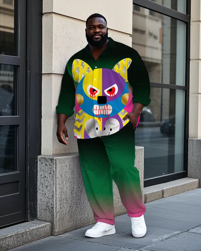 Big Men's Fierce Sad Bear Theme Gradient Effect Long Sleeve Shirt Pants Set sold by Biggmans