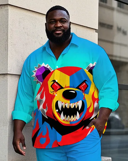 Big Men's Casual Fierce Splicing Bear Theme Gradient Effect Long Sleeve Shirt Pants Set sold by Biggmans product image thumbnail 2