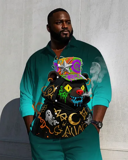 Big Guy's Casual Fierce Bear Theme Graffiti Bear Gradient Effect Long Sleeve Shirt Pants Set sold by Biggmans product image thumbnail 2