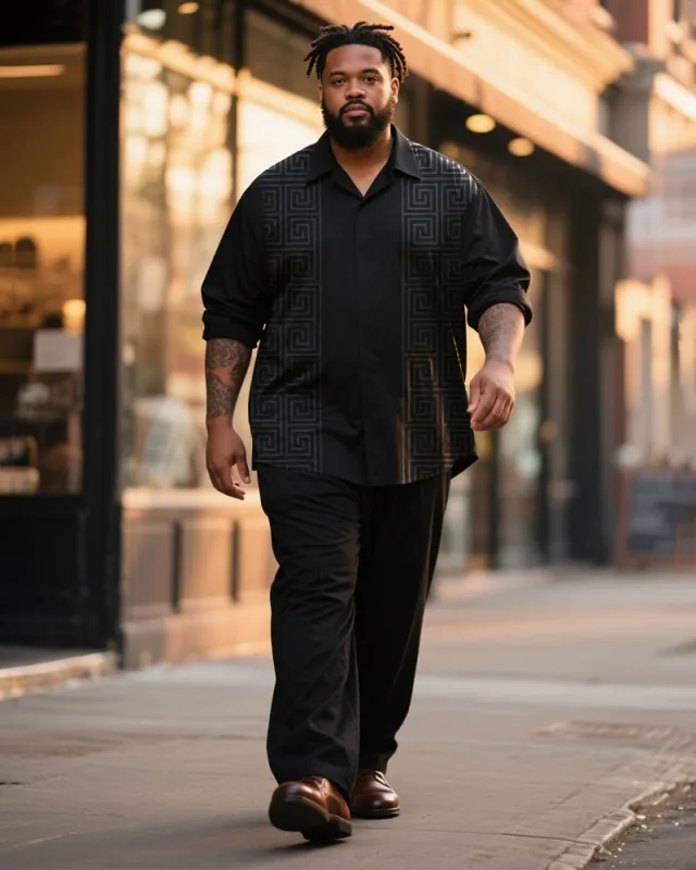 Big & Tall Men's Business Black Print Long Sleeve Shirt Trousers Suit sold by Biggmans