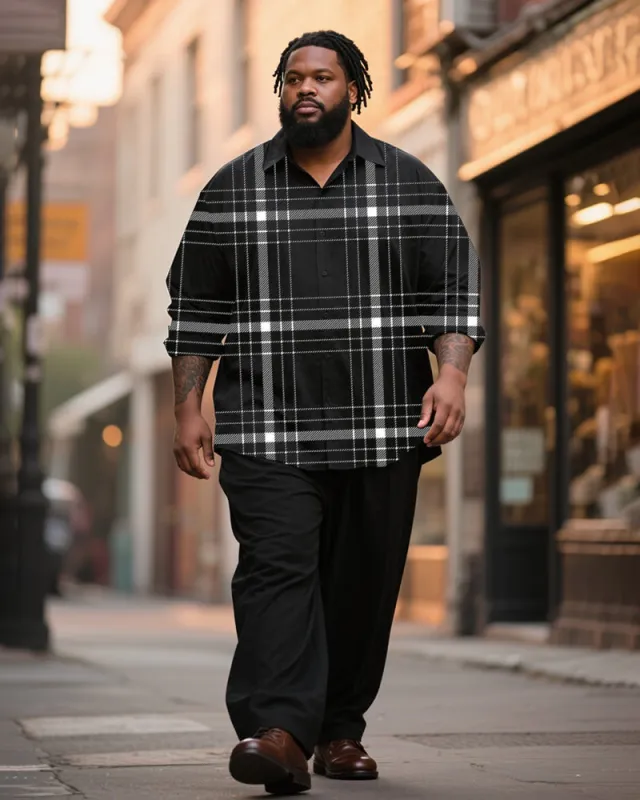 Big & Tall Men's Business Black And White Check Printed Long Sleeve Shirt Trousers Suit sold by Biggmans