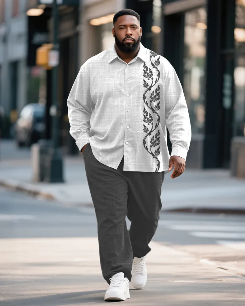 Big & Tall Men's Business Grey Pattern Print Bamboo Hemp Texture Long Sleeve Shirt Trousers Suit sold by Biggmans