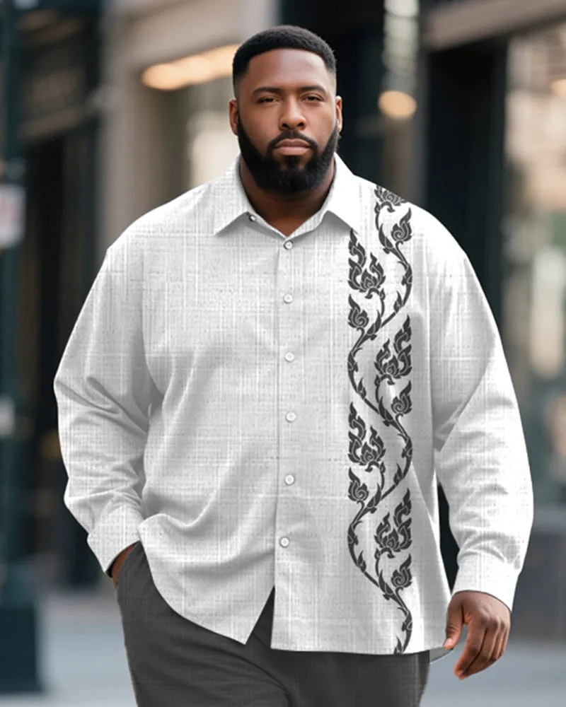 Big & Tall Men's Business Grey Pattern Print Bamboo Hemp Texture Long Sleeve Shirt Trousers Suit sold by Biggmans product image thumbnail 2