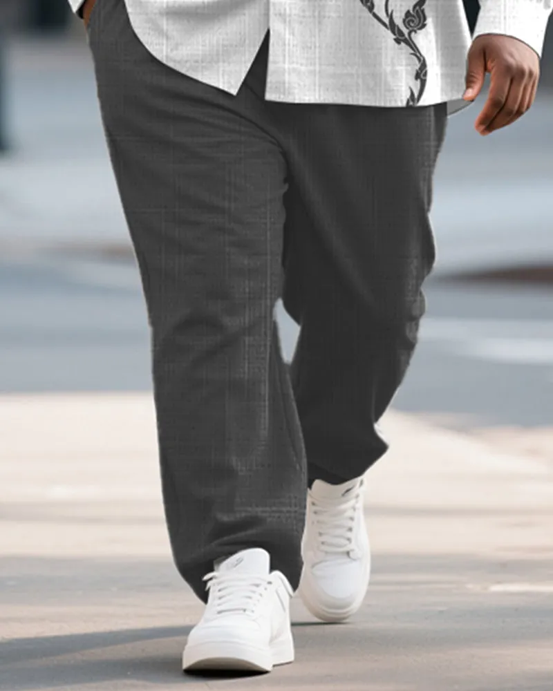 Big & Tall Men's Business Grey Pattern Print Bamboo Hemp Texture Long Sleeve Shirt Trousers Suit sold by Biggmans product image thumbnail 3