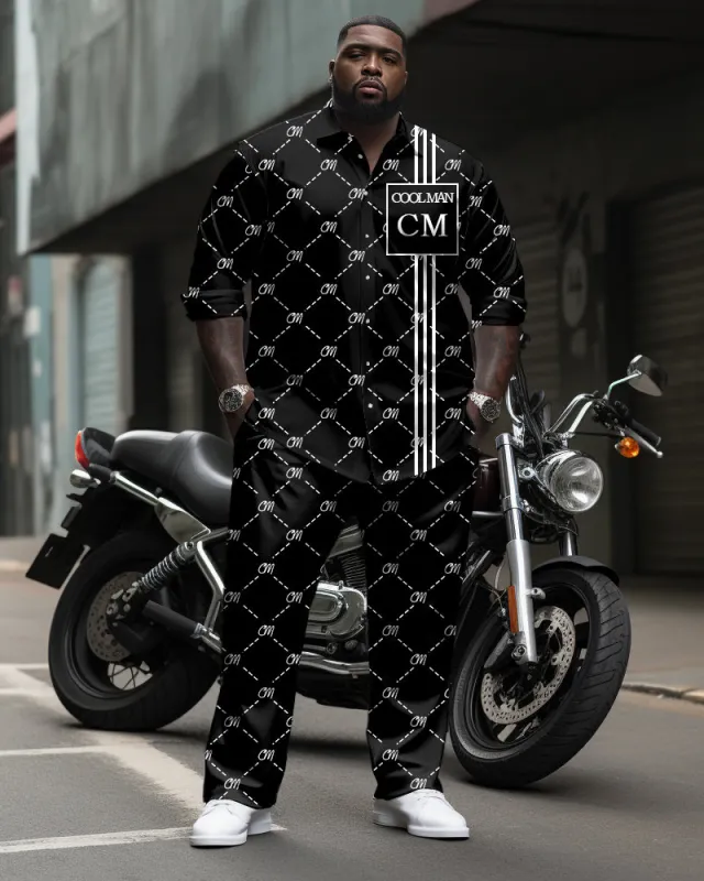 Big & Tall Men's Business Black COOL MAN Alphabet Print Long Sleeve Shirt Trousers Suit sold by Biggmans