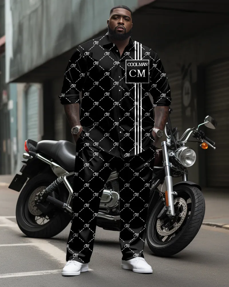 Big & Tall Men's Business Black COOL MAN Alphabet Print Long Sleeve Shirt Trousers Suit sold by Biggmans