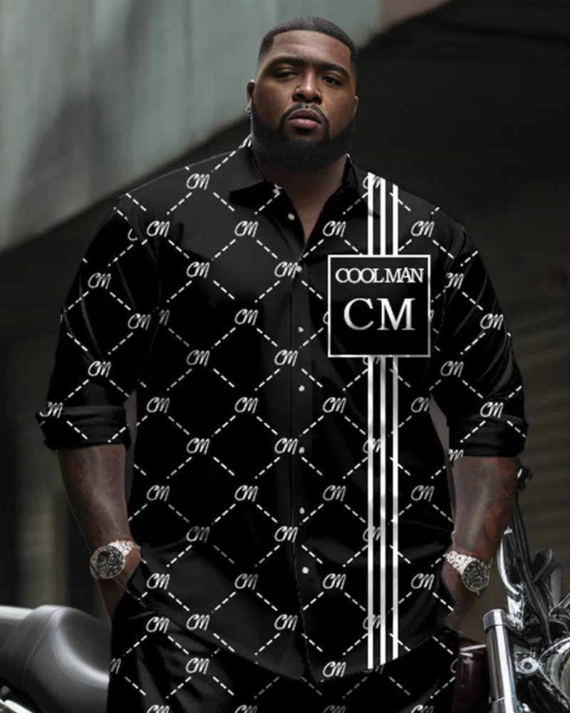 Big & Tall Men's Business Black COOL MAN Alphabet Print Long Sleeve Shirt Trousers Suit sold by Biggmans product image thumbnail 2
