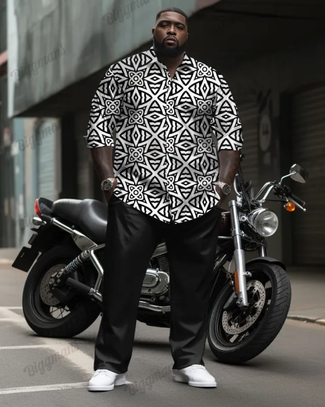 Men's Plus Size Casual Business Retro White Pattern Long Sleeve Shirt Trousers Suit sold by Biggmans