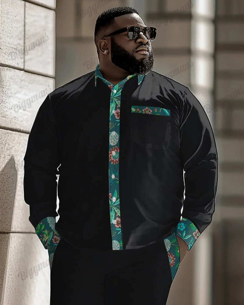 Featured Flower Plant Patchwork Pocket Long Sleeve Lar Shirt 2-Piece Set Men's Plus Size sold by Biggmans product image thumbnail 2