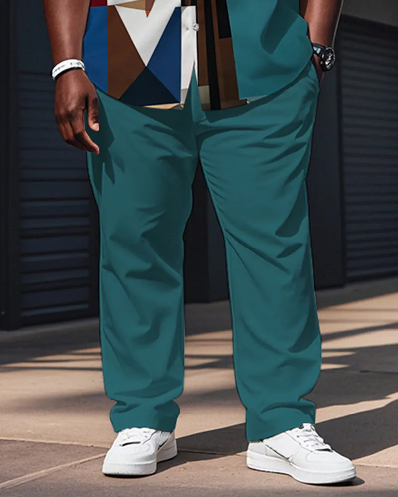 Men's Plus Size Green Blue Color Block Abstract Avatar Cartoon Print Long Sleeve Shirt Trousers Suit sold by Biggmans product image thumbnail 3