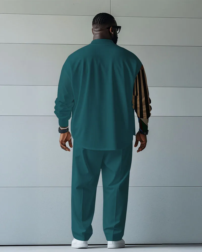 Men's Plus Size Green Blue Color Block Abstract Avatar Cartoon Print Long Sleeve Shirt Trousers Suit sold by Biggmans product image thumbnail 4
