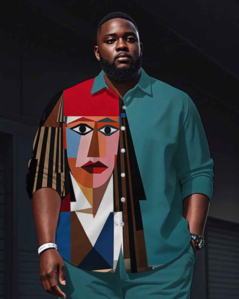 Men's Plus Size Green Blue Color Block Abstract Avatar Cartoon Print Long Sleeve Shirt Trousers Suit sold by Biggmans product image thumbnail 2