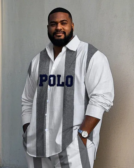 Big Men's Simple Fashion Vertical Stripe & POLO Letter Printed Long Sleeve Shirt Pants Set sold by Biggmans product image thumbnail 2