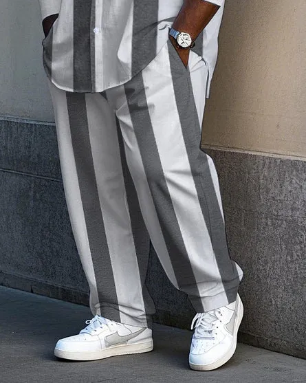 Big Men's Simple Fashion Vertical Stripe & POLO Letter Printed Long Sleeve Shirt Pants Set sold by Biggmans product image thumbnail 3