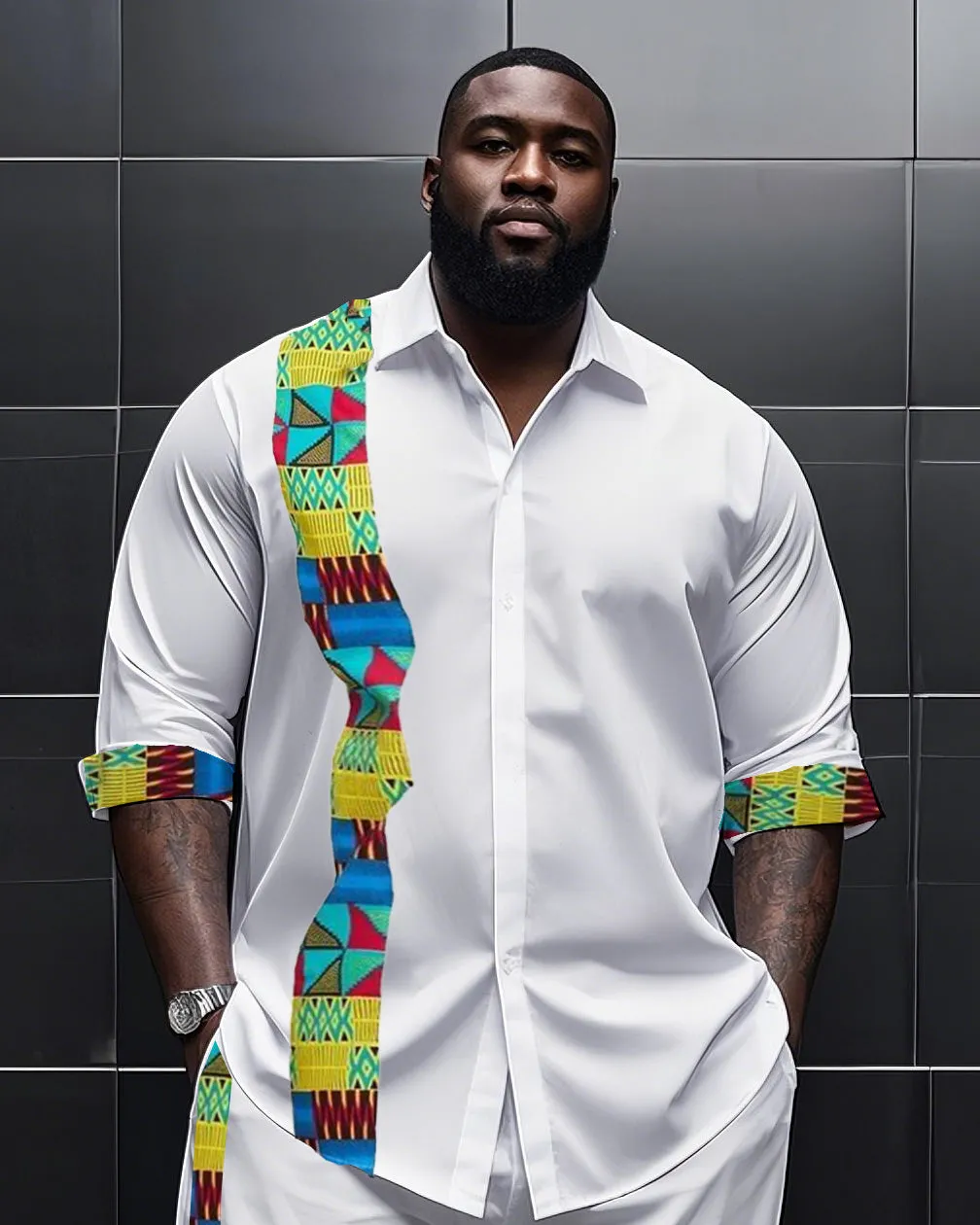 Big Boy Essential African Impression Totem Print Long Sleeve Shirt Trousers Suit sold by Biggmans product image thumbnail 2