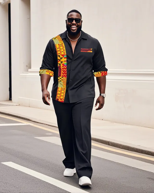 Big Boy Must-Have Fashion African Impression Totem Print Long Sleeve Shirt Trousers Suit sold by Biggmans