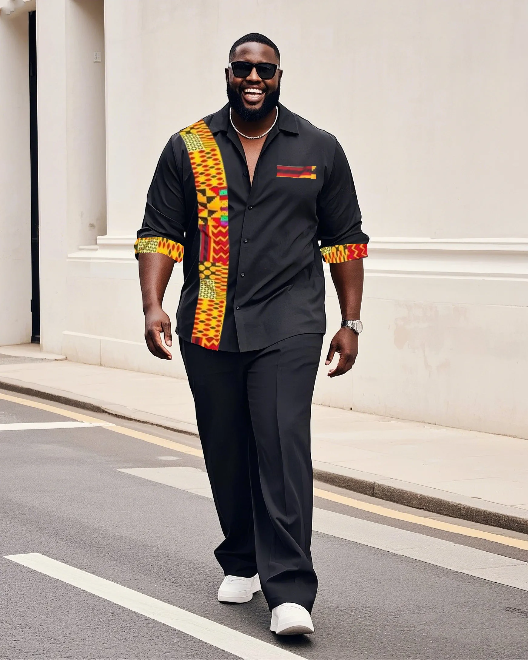 Big Boy Must-Have Fashion African Impression Totem Print Long Sleeve Shirt Trousers Suit sold by Biggmans