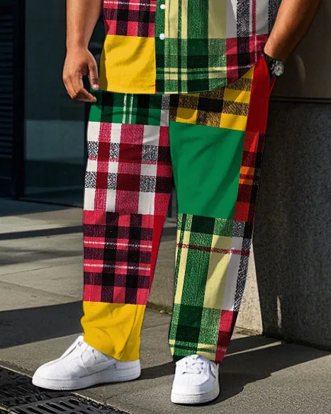 Big Men's Colorful Plaid Splicing Style Daily Casual Long Sleeve Shirt Pants Set sold by Biggmans product image thumbnail 3