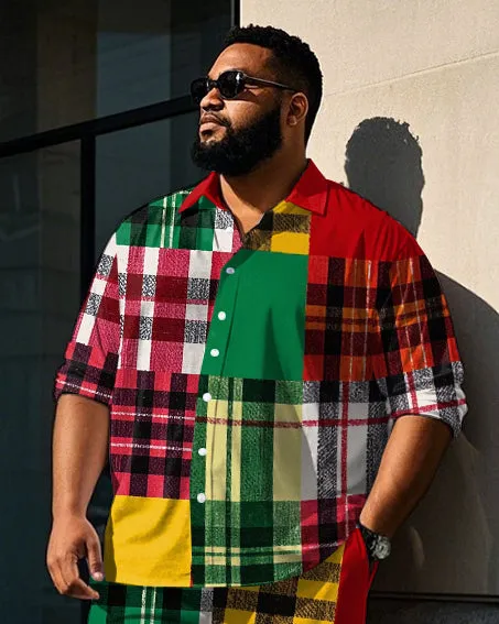 Big Men's Colorful Plaid Splicing Style Daily Casual Long Sleeve Shirt Pants Set sold by Biggmans product image thumbnail 2