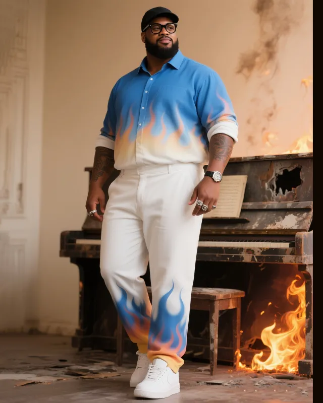 Big Boy Must-Have 2025 Holiday Party Blue Flame Gradient Long Sleeve Shirt Trousers Suit sold by Biggmans