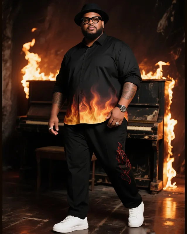 Big Boy Essential 2025 Fashion Popular Art Flame Burn Mark Long Sleeve Shirt Trousers Suit sold by Biggmans