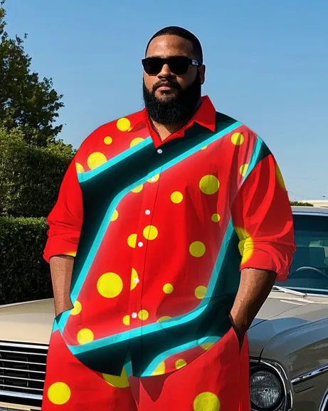 Men's Artistic Stripes Polka Dot Printed Casual Big and Tall Long Sleeve Shirt Pants Set sold by Biggmans product image thumbnail 2