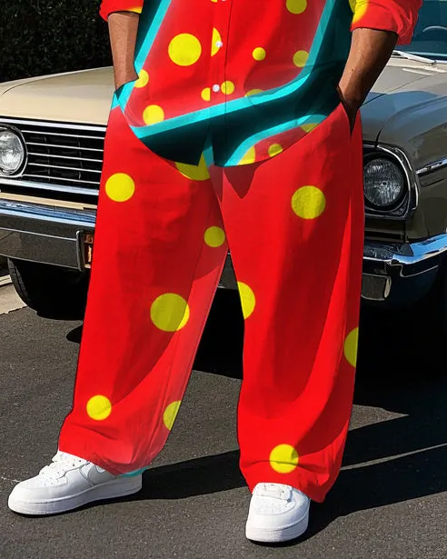 Men's Artistic Stripes Polka Dot Printed Casual Big and Tall Long Sleeve Shirt Pants Set sold by Biggmans product image thumbnail 3