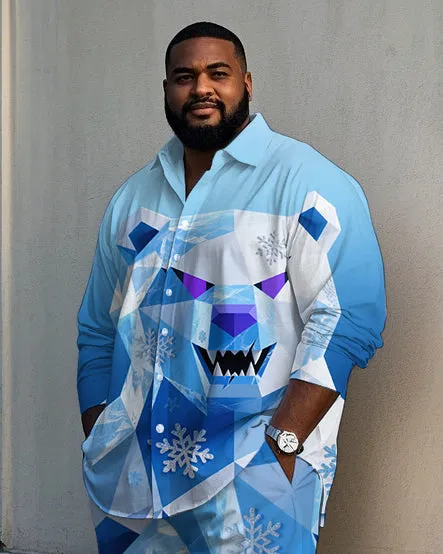 Big and Tall Men's Fashion Cool Bear Snowflake Printed Lapel Long Sleeve Shirt Pants Set sold by Biggmans product image thumbnail 2