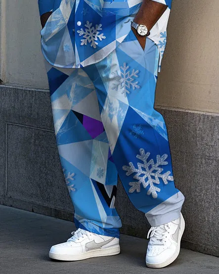 Big and Tall Men's Fashion Cool Bear Snowflake Printed Lapel Long Sleeve Shirt Pants Set sold by Biggmans product image thumbnail 3