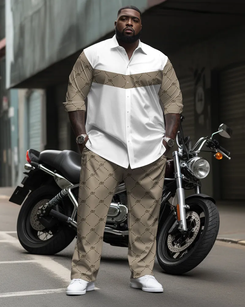 Big & Tall Men's Business Khachi BM Letter Dotted Pattern Printed Long Sleeve Shirt Pants Suit sold by Biggmans