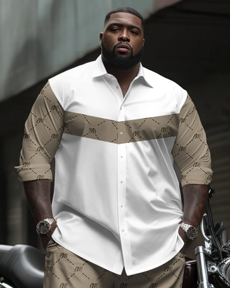 Big & Tall Men's Business Khachi BM Letter Dotted Pattern Printed Long Sleeve Shirt Pants Suit sold by Biggmans product image thumbnail 2