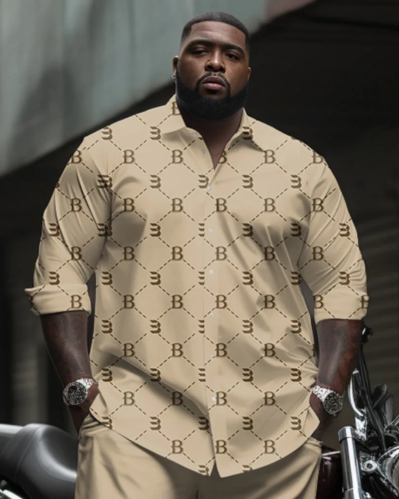 Big & Tall Men's Business Khakis B Letter Dotted Pattern Printed Long Sleeve Shirt Pants Suit sold by Biggmans product image thumbnail 2