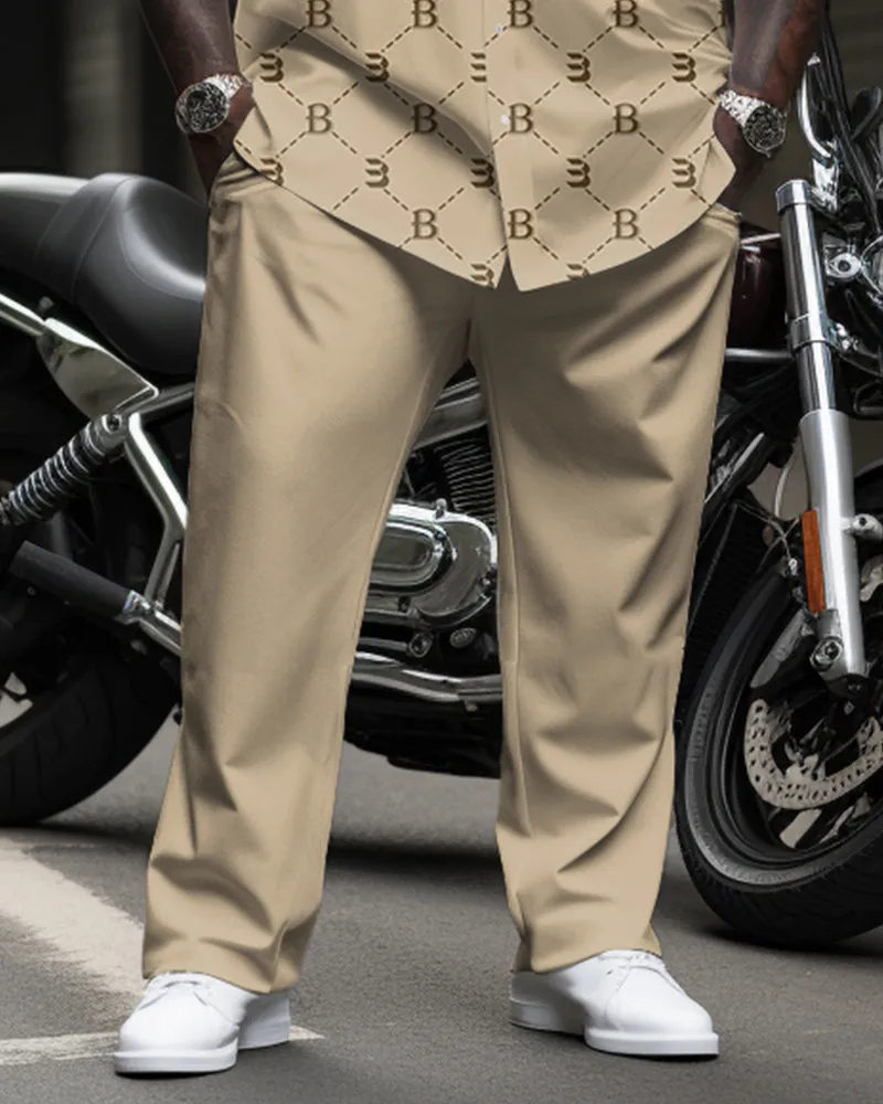 Big & Tall Men's Business Khakis B Letter Dotted Pattern Printed Long Sleeve Shirt Pants Suit sold by Biggmans product image thumbnail 3