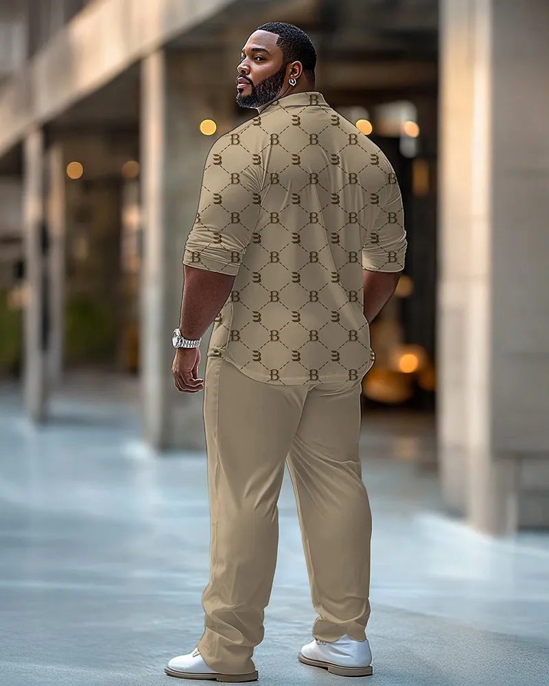 Big & Tall Men's Business Khakis B Letter Dotted Pattern Printed Long Sleeve Shirt Pants Suit sold by Biggmans product image thumbnail 4