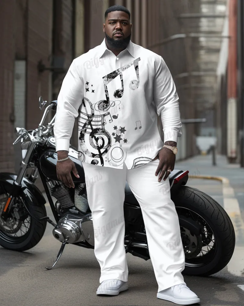 Artistic Distressed Rune Print Long Sleeve Lapel Shirt 2-piece Men's Plus Size sold by Biggmans